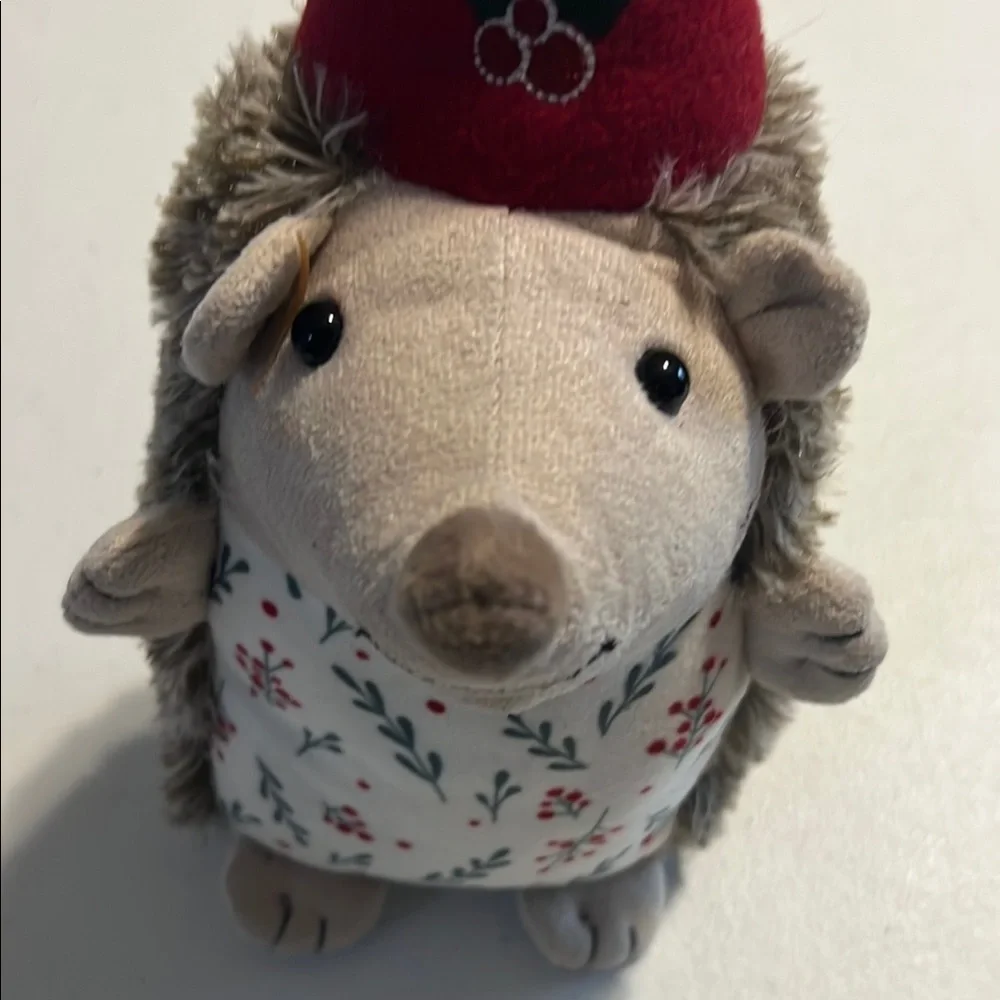 Hedgehog Gnome 10 “ Holiday Christmas decoration white &‎ gray